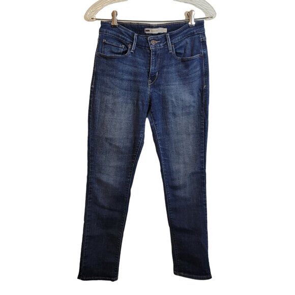 Levis Mid Rise Skinny Jeans Denim Womens Size‎ 6 28Wx28I Blue Dark Wash EUC - Picture 1 of 10